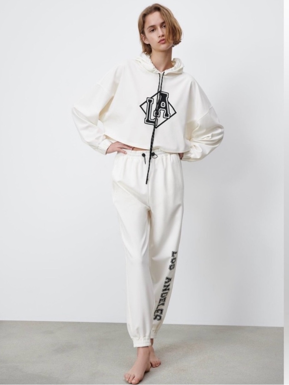 Zara Set: Hooded Crop Top and Jogger Printed “Los Angeles”